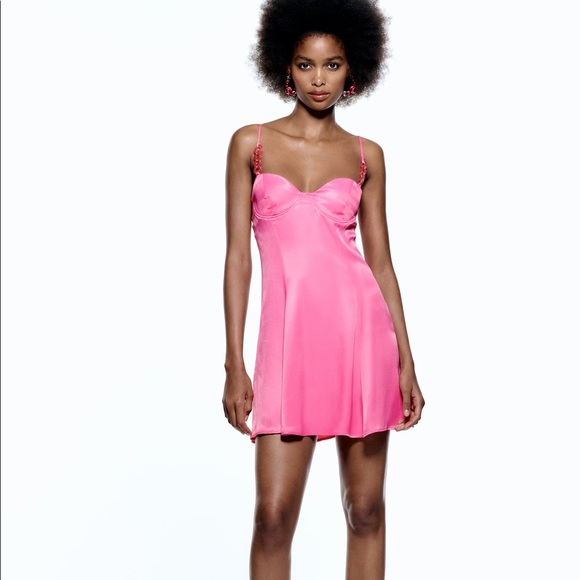 Zara Pink Satin Effect Corset Style Dress - Picture 12 of 17